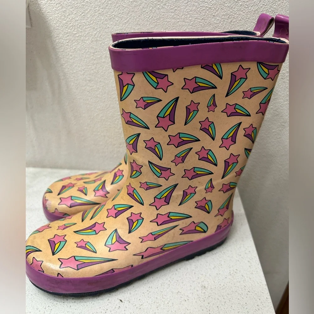 Colorful Star Pattern Pink and Purple Rain Boots Girl size 2
